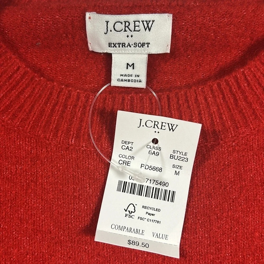 J.Crew Extra Soft Wool Blend Sweater Women M Red Merino Alpaca Crewneck NWT